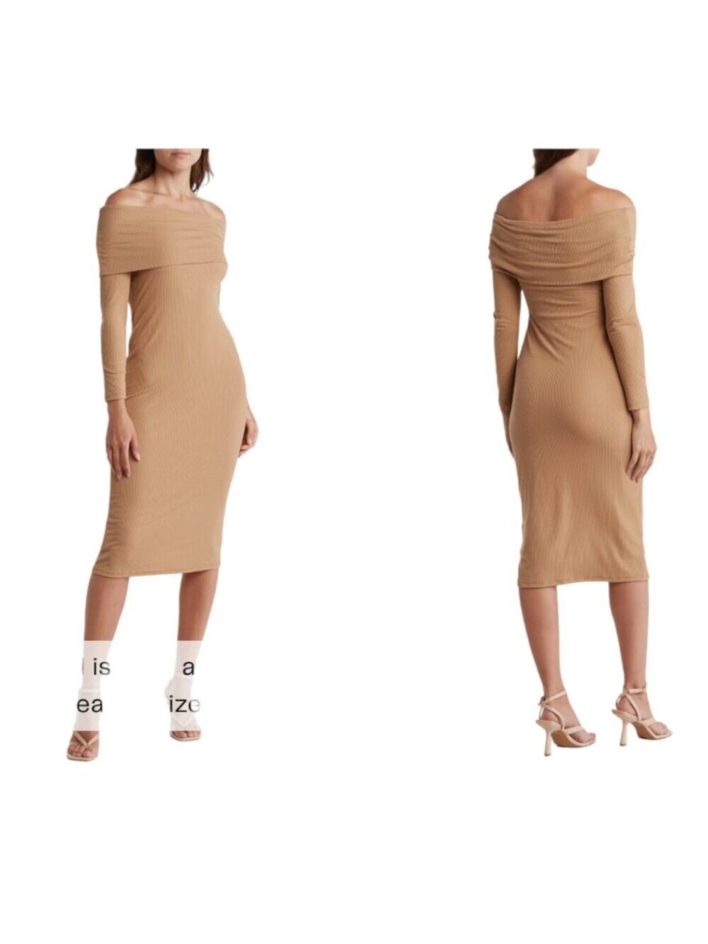 Velvet Torch Ribbed Off the Shoulder Midi Dress Taupe Size Large NWOT